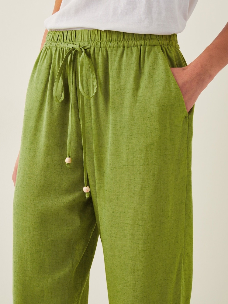 Monsoon Green Penina Drawstring Wide Leg Trousers - Image 4 of 4