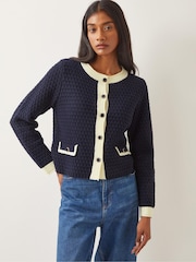 Monsoon Blue Nancy Smart Waffle Knit Cardigan - Image 1 of 5