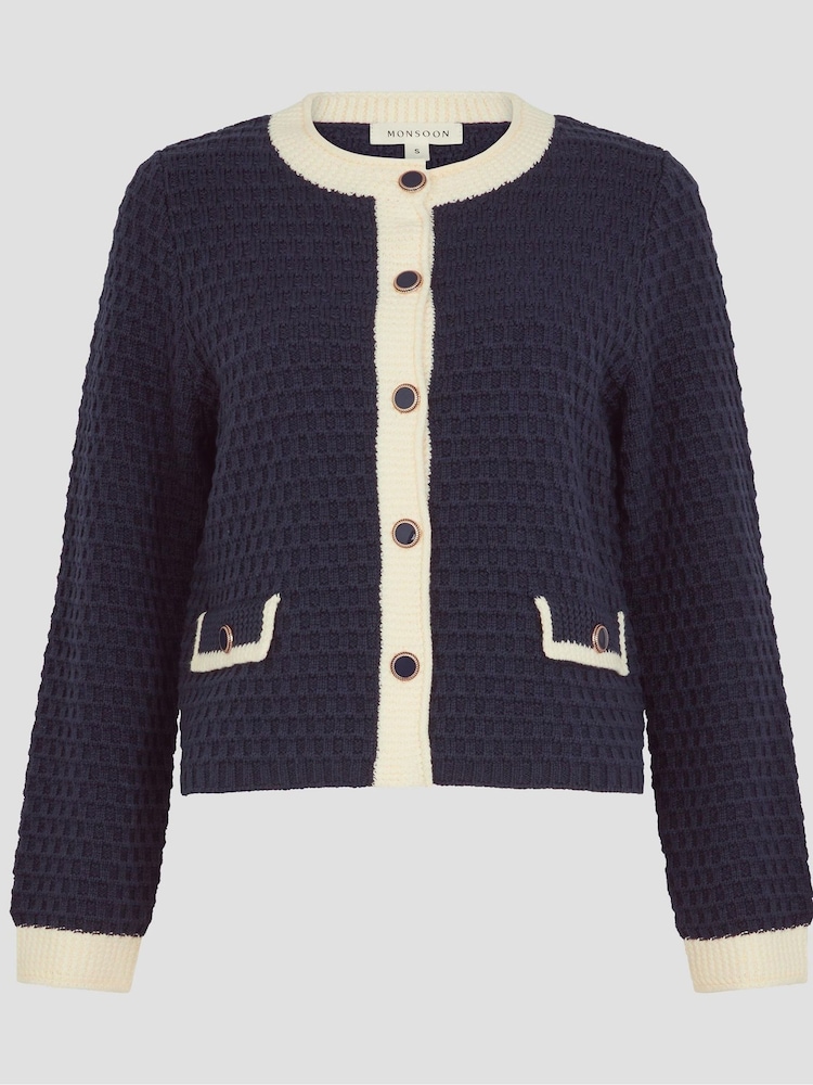 Monsoon Blue Nancy Smart Waffle Knit Cardigan - Image 5 of 5
