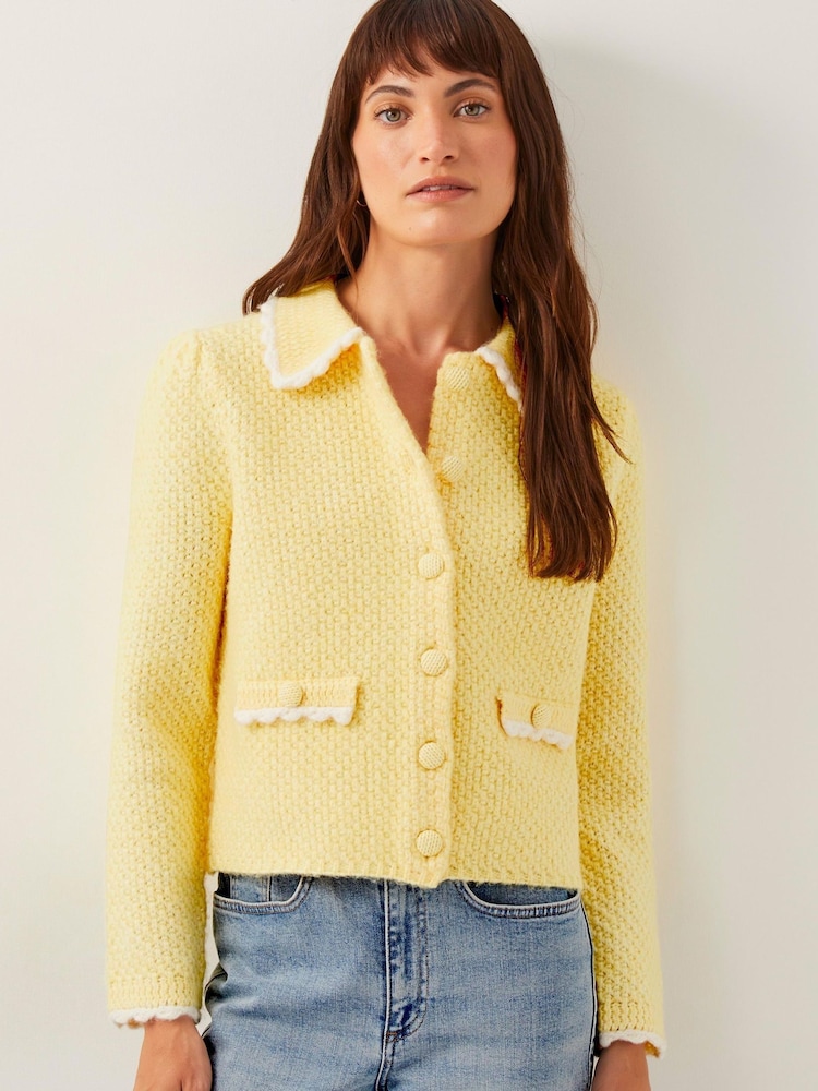 Monsoon Yellow Nina Scalloped Collar Cardigan - Image 1 of 4