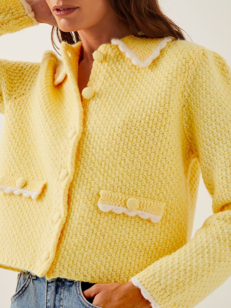 Monsoon Yellow Nina Scalloped Collar Cardigan - Image 3 of 4