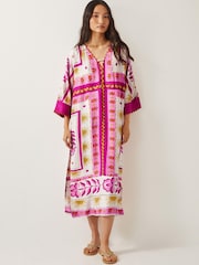 Monsoon Pink Tina Summer Floral Print Maxi Kaftan Dress - Image 1 of 5