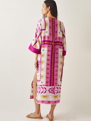 Monsoon Pink Tina Summer Floral Print Maxi Kaftan Dress - Image 2 of 5
