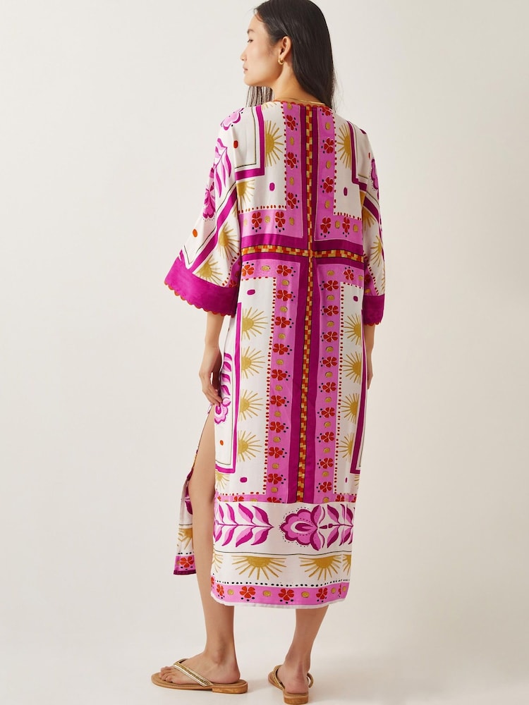 Monsoon Pink Tina Summer Floral Print Maxi Kaftan Dress - Image 2 of 5