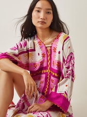 Monsoon Pink Tina Summer Floral Print Maxi Kaftan Dress - Image 3 of 5