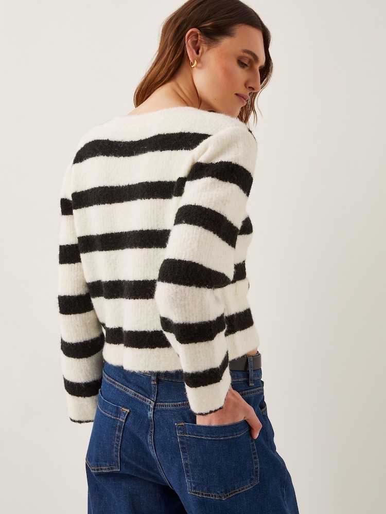 Monsoon Natural Sam Stripe Fuzzy Cardigan - Image 4 of 5