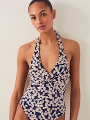 Monsoon Black Alwena Abstract Print Halter Swimsuit - Image 2 of 5