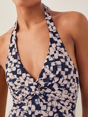 Monsoon Black Alwena Abstract Print Halter Swimsuit - Image 4 of 5