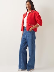 Monsoon Red Nina Scalloped Collar Cardigan - Image 1 of 5
