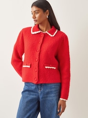Monsoon Red Nina Scalloped Collar Cardigan - Image 4 of 5