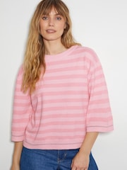 Monsoon Pink Sammi Stripe Crop Sleeve Jumper - Image 1 of 5