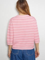 Monsoon Pink Sammi Stripe Crop Sleeve Jumper - Image 3 of 5