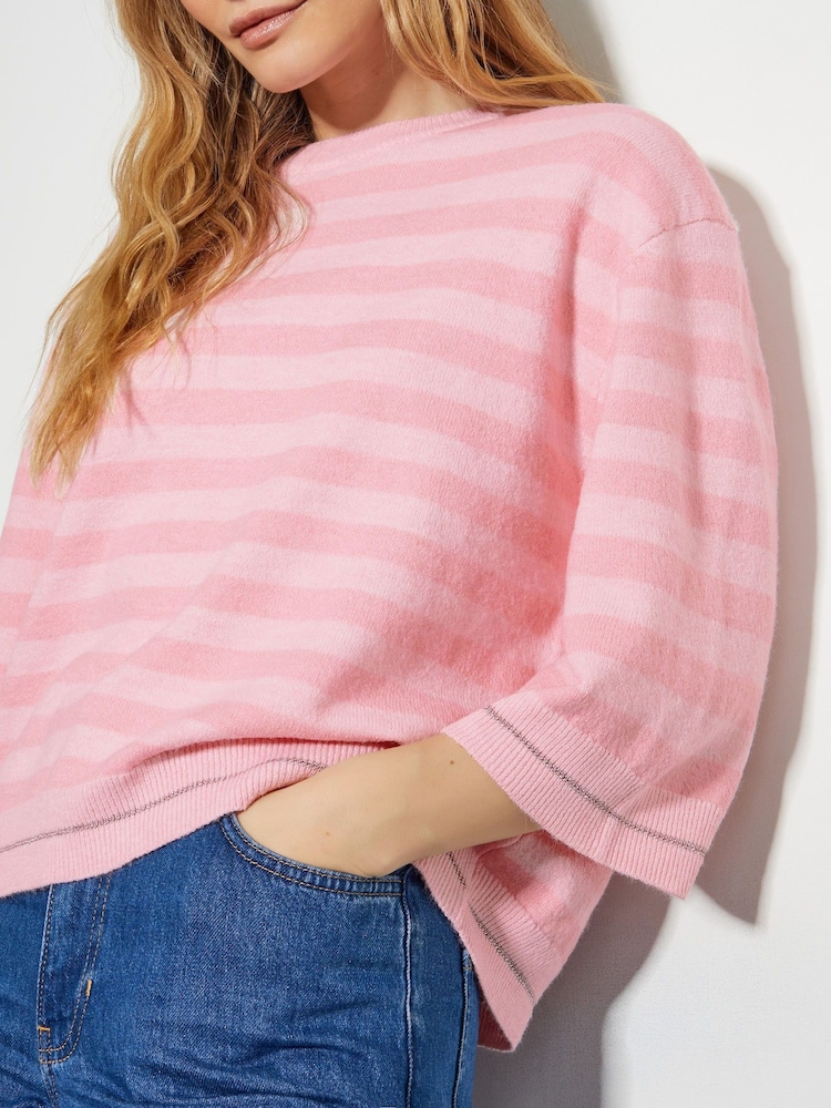 Monsoon Pink Sammi Stripe Crop Sleeve Jumper - Image 4 of 5