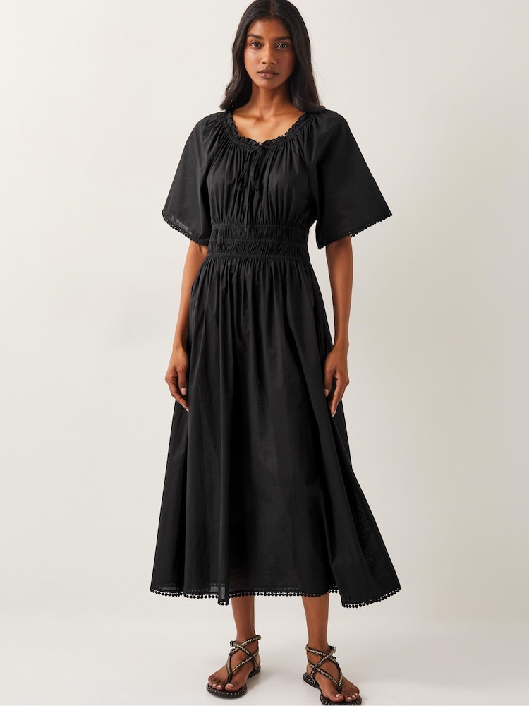 Monsoon Black Nora Short Sleeve 100% Cotton Midi Dress - Image 1 of 5