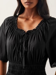 Monsoon Black Nora Short Sleeve 100% Cotton Midi Dress - Image 2 of 5