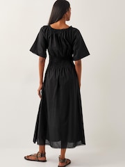 Monsoon Black Nora Short Sleeve 100% Cotton Midi Dress - Image 3 of 5
