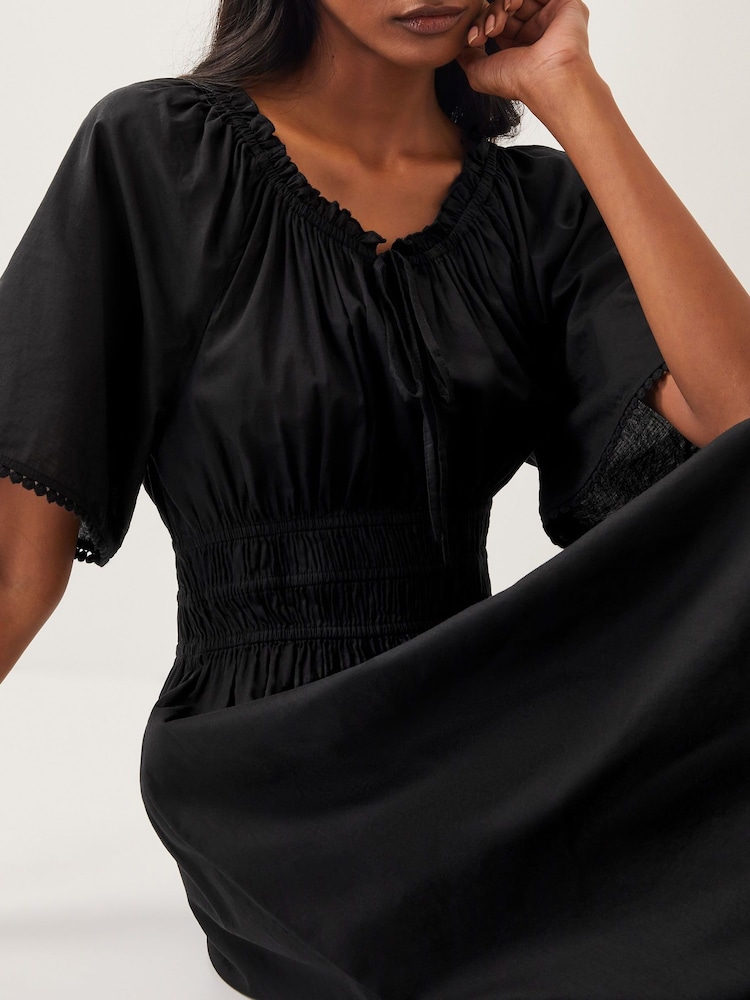 Monsoon Black Nora Short Sleeve 100% Cotton Midi Dress - Image 4 of 5