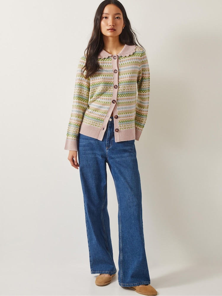 Monsoon Green Fawn Fair Isle Pattern Cardigan - Image 2 of 5