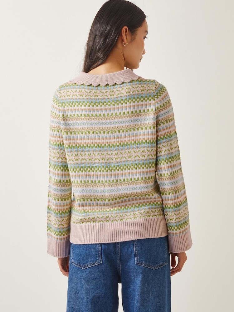 Monsoon Green Fawn Fair Isle Pattern Cardigan - Image 3 of 5