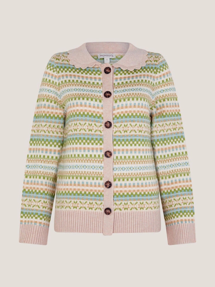 Monsoon Green Fawn Fair Isle Pattern Cardigan - Image 5 of 5