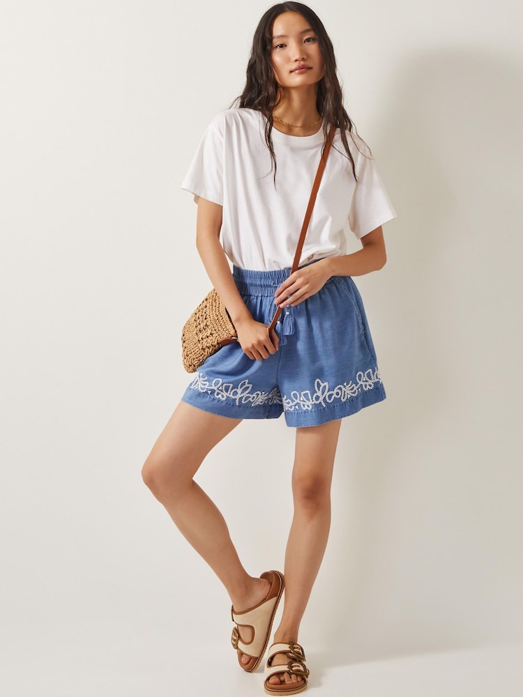 Monsoon Blue Isolde Embroidered Chambray Boho Shorts - Image 1 of 5