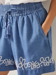 Monsoon Blue Isolde Embroidered Chambray Boho Shorts - Image 3 of 5