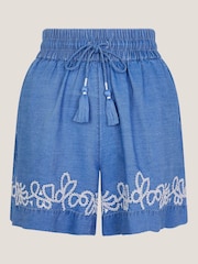 Monsoon Blue Isolde Embroidered Chambray Boho Shorts - Image 5 of 5