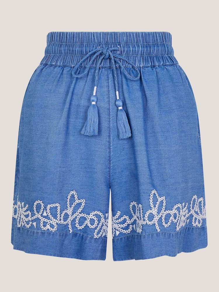 Monsoon Blue Isolde Embroidered Chambray Boho Shorts - Image 5 of 5