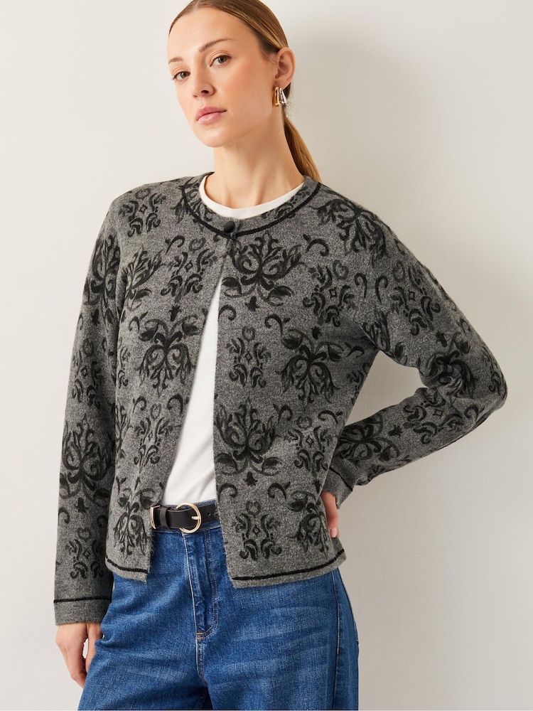 Monsoon Grey Jess Jacquard Cardigan - Image 1 of 5