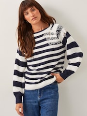 Monsoon Blue Lou Lace Stripe Jumper - Image 1 of 4