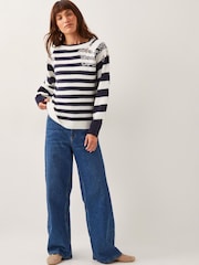 Monsoon Blue Lou Lace Stripe Jumper - Image 2 of 4