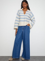 Monsoon Blue Shay Stripe Collar Jumper - Image 1 of 6