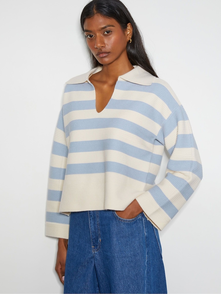 Monsoon Blue Shay Stripe Collar Jumper - Image 4 of 6