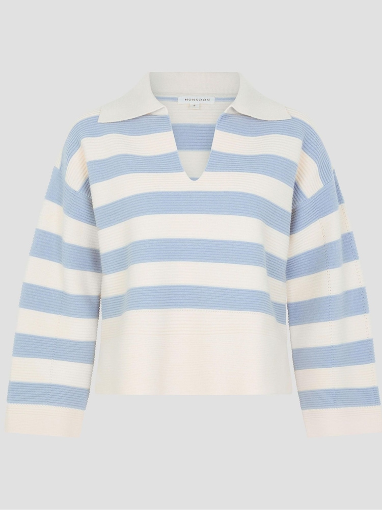 Monsoon Blue Shay Stripe Collar Jumper - Image 6 of 6