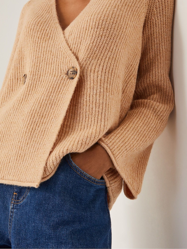 Monsoon Brown Sula V-Neck Double Breasted Cardigan - Image 4 of 5