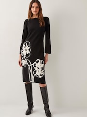 Monsoon Black Cee Cornelli Embroidered Knit Dress - Image 1 of 5