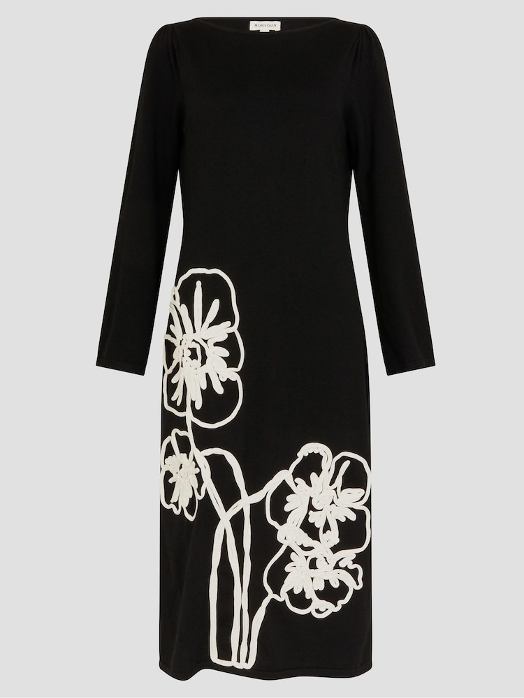 Monsoon Black Cee Cornelli Embroidered Knit Dress - Image 5 of 5