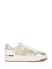 Dune London Gold Emeelia Gold Clip Lace Up Sport Trainers - Image 1 of 6