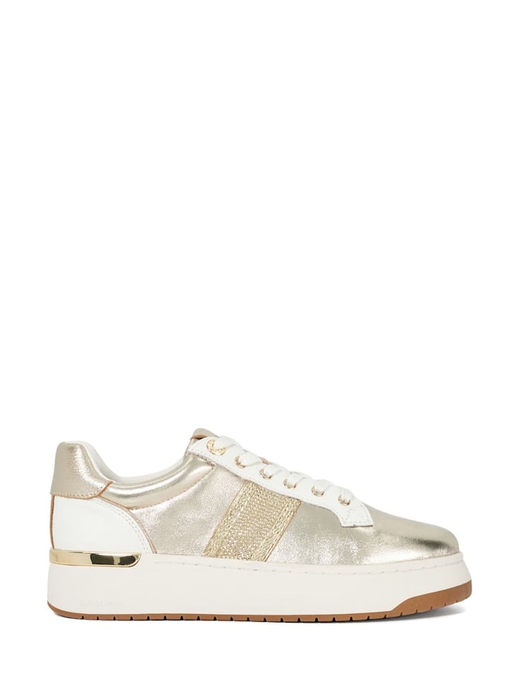 Dune London Gold Emeelia Gold Clip Lace Up Sport Trainers - Image 1 of 6