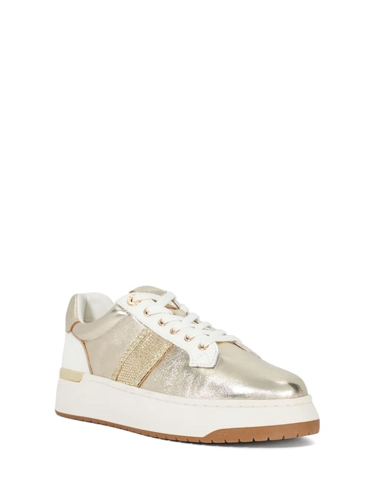 Dune London Gold Emeelia Gold Clip Lace Up Sport Trainers - Image 2 of 6