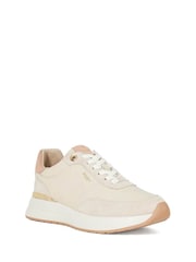 Dune London Cream Emotion Gold Clip Lace Up Runner Trainers - Image 2 of 5