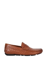 Dune London Brown Bradlay Woven Saddle Driver Loafers - Image 2 of 6