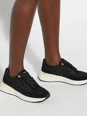 Dune London Black Emotion Gold Clip Lace Up Runner Trainers - Image 1 of 6