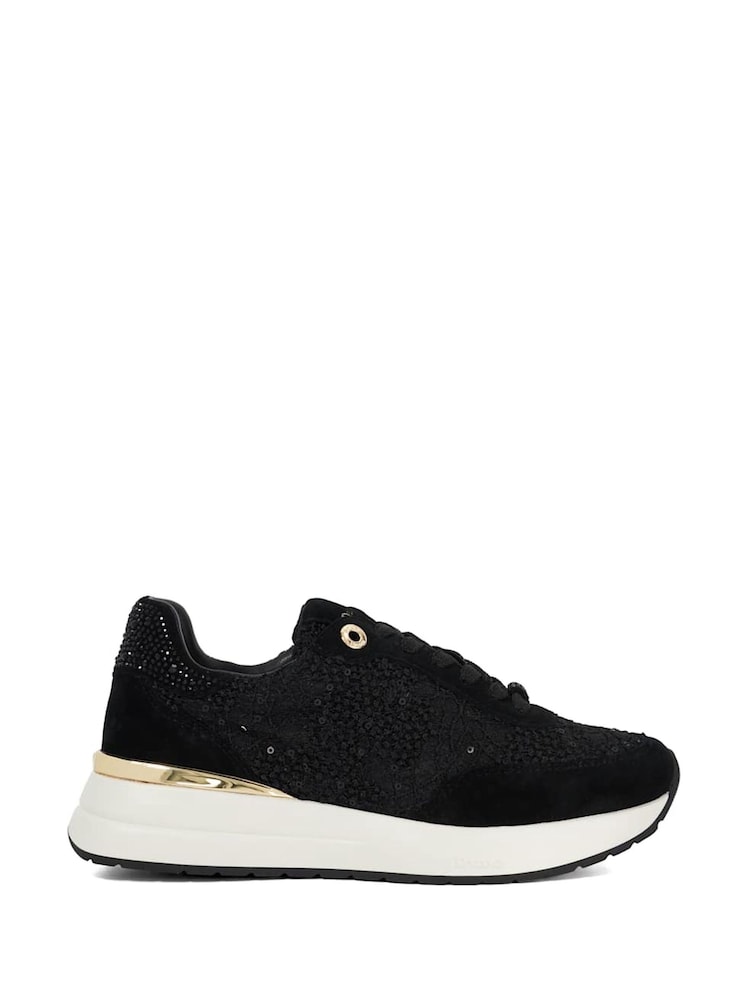Dune London Black Emotion Gold Clip Lace Up Runner Trainers - Image 2 of 6