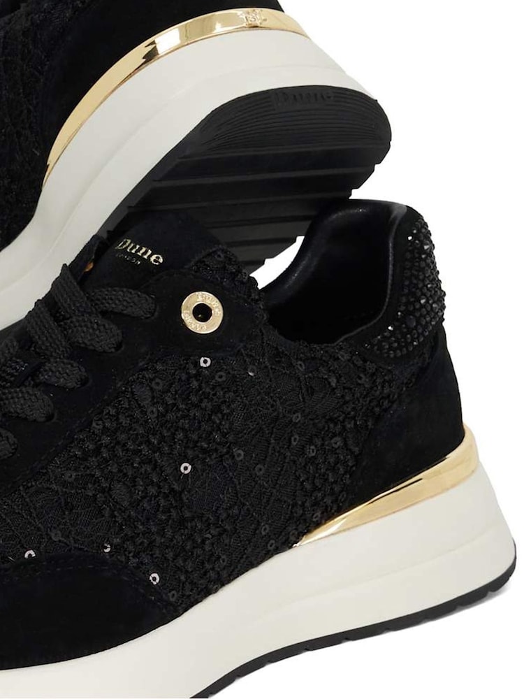 Dune London Black Emotion Gold Clip Lace Up Runner Trainers - Image 6 of 6
