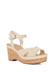 Dune London Cream Wide Fit Kelulu Cork Cross Wrap Wedge Sandals - Image 3 of 6