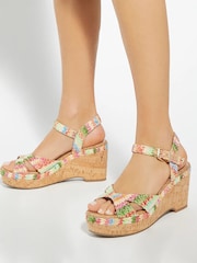 Dune London Wide Fit Kelulu Cork Cross Wrap Wedge Sandals - Image 1 of 6