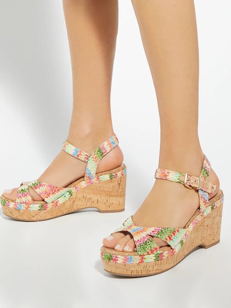 Dune London Wide Fit Kelulu Cork Cross Wrap Wedge Sandals - Image 1 of 6