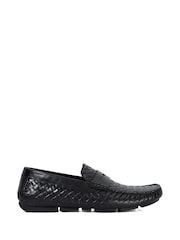 Dune London Black Bradlay Woven Saddle Driver Loafers - Image 1 of 6