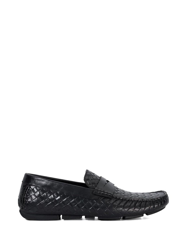 Dune London Black Bradlay Woven Saddle Driver Loafers - Image 1 of 6